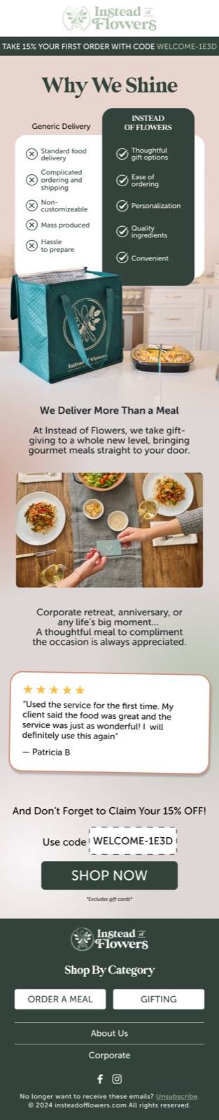 Instead of Flowers — Welcome email