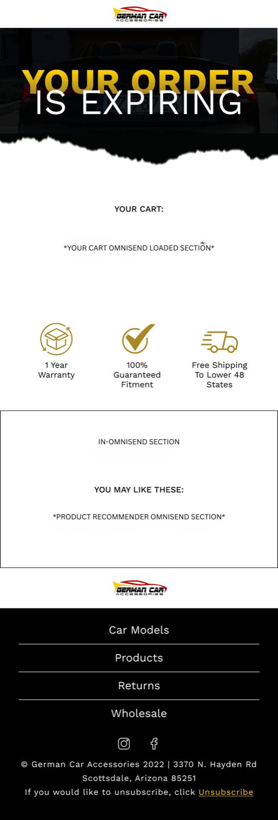 German Car Accessories — Cart abandon email