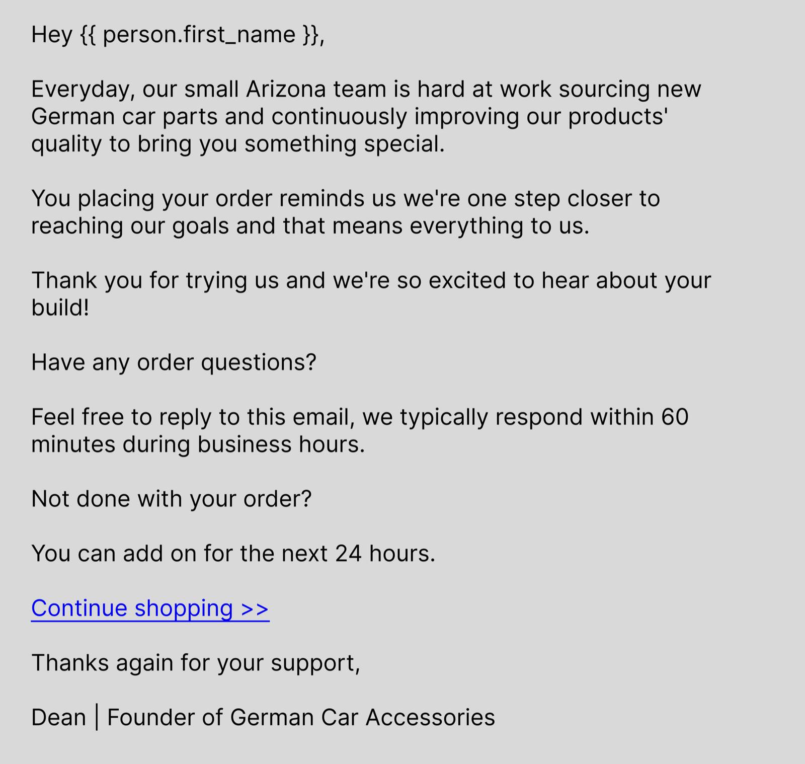 German Car Accessories — Winback email